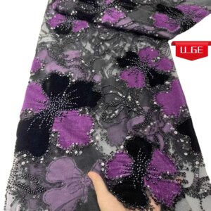 2025Latest Delicate Best Quality Luxurious Soft Embroidered Mesh Velvet lace With Stones fabric For Party Evening Dress U_Ge1895
