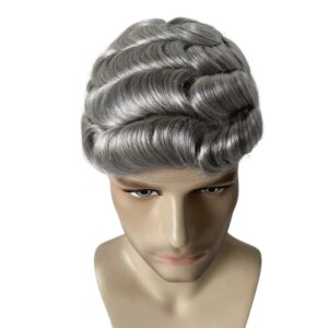 Brazilian Virgin Human Hair Replacement 1B80 Grey Toupee Q6 8×10 Front Swiss Lace Unit for Old White Men