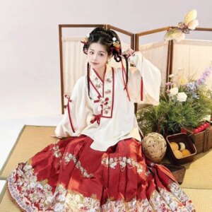 Chinese Style Rabbit Adult Hanfu Ming Collar Pipa Sleeve Horse-Face Skirt Women’s Suit Spring and Autumn New