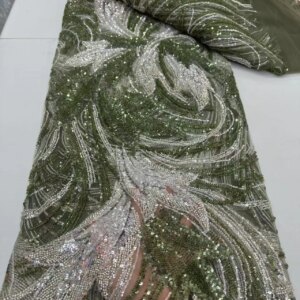 African Sequins Lace Fabric 5 Yards Fashion Nigerian Beaded Tulle Lace Fabrics 2025 High Quality For Sewing Cloth Party Dress