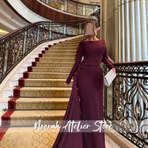 Elegant Red O N Long Sleeves luxurious women’s Evening Dresses 2025 Dubai Train Long Party Gown Formal Dresses Customized