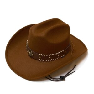 Vintage big brim drama hard woolen outdoor cowboy top hat shade warm