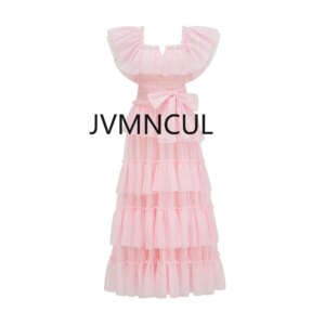 New 2025 Sweet Party Dress High Waist Slimming Ruffled Pinafore Skirt Party Dress Evening Gown
