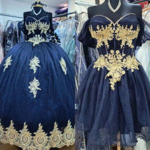 Gorgeous Navy Two Pieces Quinceanera Dresses With Gold Lace Vestidos De 15 Quinceañera 2 In 1 Spark Birthday Party Xv Customized