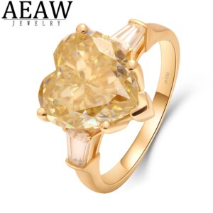 Yellow Color 5ct Moissanite Ring for Women in Solid Pure 14K Gold Party Anniversary Gift