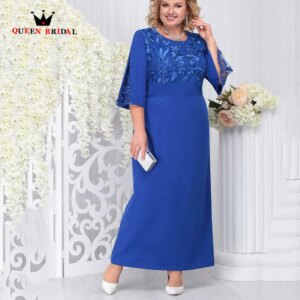 Royal Blue Mother of the Bride Dresses A-LINE Tea Length Party Dress Simple Chiffon Appliques Three Quarter Wedding Dress SN03