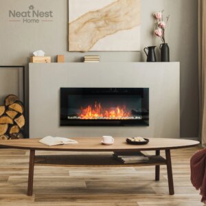 41.3″ 1500W Electric Wall-Mounted Fireplace with Flame Effect, 7 Color Background Light, Black, fireplaces electric