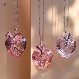 MOQ 50pcs Natural Pink Crystal Heart Shape Necklace Women’s Sterling Silver Light Luxury Ballet Dancer Brooch Promotion Gifts
