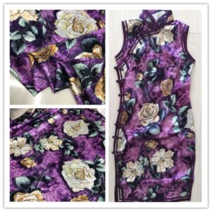 High Quality Silk Fabric 40momme Thickened Purple Bottom Rose Satin Cheongsam