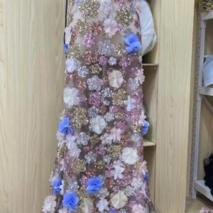 2025 New African French Nigerian Lace 3D Flower Fabric With Beads Sequins Mesh for Embroidery Wedding Party Bride Sewing Dress