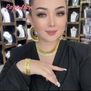 Popodion New Dubai 24K Gold Plated Necklace  Women’s Earrings  Bracelets  Fashion Boutique Gift YY10280