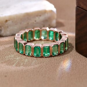 Provence 18K/14K/10K Solid Gold Full Emerald Cut Lab Grown Colombian Stackable Ring For Woman Party Customized Gift