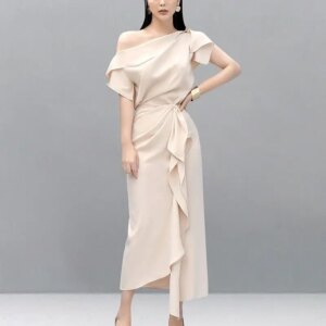 Elegant Modern A-Line Evening Dress Chiffon One Shoulder Cap Sleeve Asymmetrical Ruffle Wedding Guest Dress 2025 Free Customized