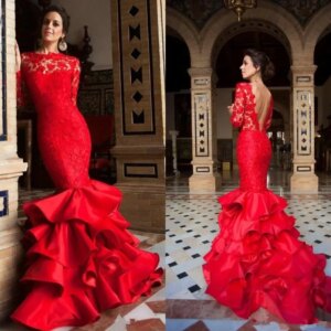 Sexy Applique Lace Prom Dresses Sheer Jewel Long Sleeves Backless Evening Gowns Charming Custom Made Special Occasion Dress