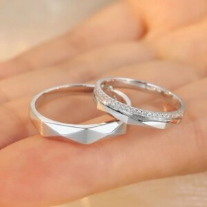Custom Designer PT950 Platinum Ring Set with Lab-Grown Diamonds – Rhombus Cluster Design Couples Engagement & Wedding Rings