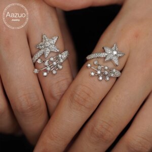 Aazuo Hot Sale Fine Jewelry18K White Gold Real Diamonds 0.80ct Luxury Star Ring Gift for Woman Engagement Party Au750