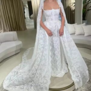 NA222 Customized White Lace Women Evening Dresses With Overskirt Floor Length Prom Special Occasion Dress Formal Wear Vestidos