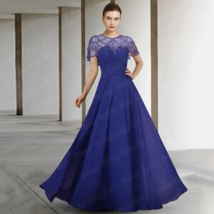 Customized Long Wedding Guest Party Gown Chiffon Floor Length Scoop Neck Pleat Mother Of The Bride Dresses A Line With Bead Plus