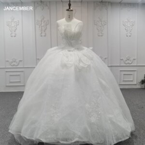 Jancember Flash Sale Luxury Wedding Dresses For Women 2024 Bride Scalloped Lace Up Beading Vestido De Noiva DY8399