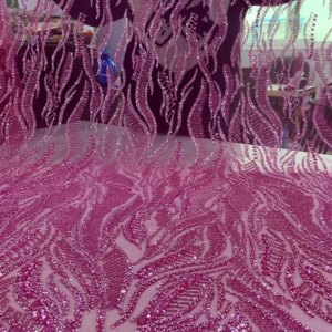 2025 Luxury Lace Fabric French Lace Fabric Luxury Rose Red Beads Lace High Quality Fabric Sequin Lace Fabric For Wedding Wp386-1