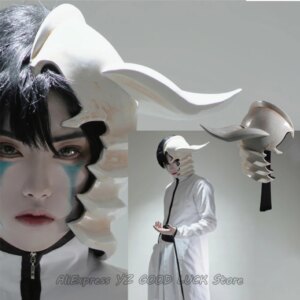 Anime BLEACH Ulquiorra’s Helmet Cosplay Maks Battle Ulquiorra Cosplay Maks Wigs Hairs Props Halloween for Women Men Party Gifts
