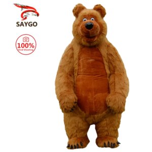 SAYGO Inflatable Cute Furry Plush Brown Bear Mascot Costume Fursuit Halloween Promotion Halloween Cosplay Party Dress Adult