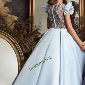 CustomizedSatin Purple Fluffy Flower Girl Dress For Weddings Scoop First Communion Gowns Lovely Kids Birthday Ball Evening Dress