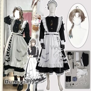Vtuber Kanae Cosplay Costume Japanese Style Maid Outfit Black White Long Dress Lolita Unisex Men Women Anime Party Roleplay Suit