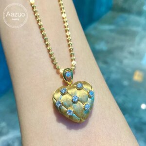 Aazuo Luxury 100% Real 18K Yellow Gold Real Diamond Lovely Heart Necklace With Chain Gifted For Women Luxury Party 18 Inch Au750