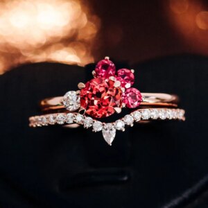 Provence 18K/14K/10K Solid Gold Round Cut Lab Grown Padparadscha Orange with Ruby Engagement Ring Set For Woman Customized Gift