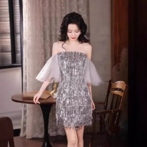 Party Dress 2025 New Sequins Sleeveless Fishtail Skirt with Tube Top Formal Dress Women Elegant Fashion Sexy Evening Dresses