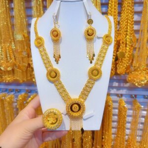 Dubai New 24K Gold Plated Necklace, Earrings, Rings, Romantic Party for Women, Gift for Mothers, Jewelry Set YY10557