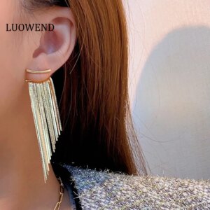 LUOWEND 100% 18K Yellow Gold Earrings Fashion Irregular Tassels Shape Luxury Drop Earrings for Women High Party Jewelry