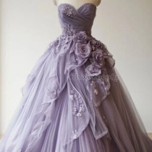 Hand Made Flowers Fantasy Prom Dress Sweetheart Lavender Tulle Ball Gown Formal Evening Gown Customized Party Wear 2025