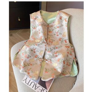 New Chinese plate waistcoat feminine temperament with satin national style vest top