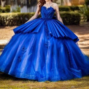 AQ225 Customized Royal Blue Quinceanera Dresses 14 15 Girl Lace Applique Satin Puffy Skirt Women Prom Birthday Party Dress 16