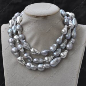 Z13999 43” 21mm Gray Baroque Keshi Reborn Pearl Silver Gourd Necklace Custom Jewelry