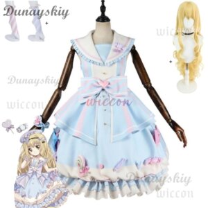 Anime Shugo Chara Mashiro Rima Cosplay Costume Blue Lolita Princess Dress Hat Wig Adult Woman Cute Kawaii Birthday Party Suit