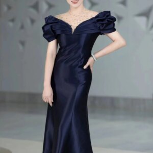 Tailor Shop Customized Off Shoulder Fishtail Dress Swing Short Sleeve Mother-in-law Dress Bride Mother Wedding Dress