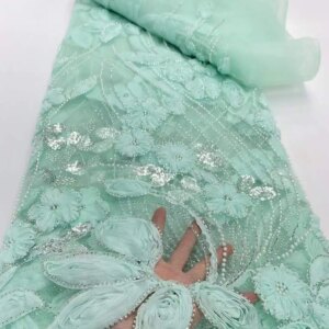 Latest 3D Flower Embroidery Beads Sequins African Lace Fabric 5 yards High Quality Nigerian Women Wedding French Material 2025