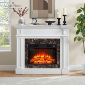 Electric Fireplace with Mantel, fireplace Heater Freestanding, Realistic Stacked Stone Surround with Remote Control Timer LED