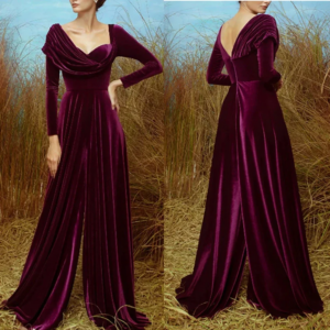 Wine Red Long Sleeved Evening Gown, Long Sleeved A-line Robe, Velvet Women’s Party Dress, Formal Occasion Customized