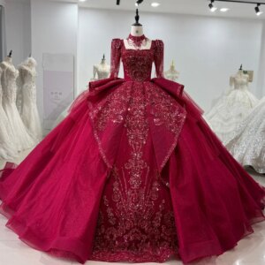 вечернее платьеLace Long Sleeve Square Callar Evening Dress Crystal Beaded Lace Up Back Red Long Dresses For Special Occasions