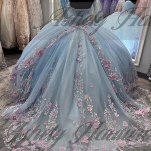 Customized Elegant Light Blue Quinceanera Dresses 15 16 Year Old Girl Flower Applique Puffy Skirt Women Prom Party Dress 2025