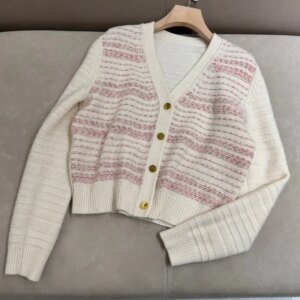 Autumn L*P Women’s Striped Cardigan Single Breasted V-Neck Long Sleeve Casual Female Knitted Sweater