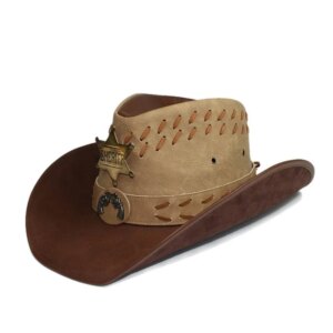 Vintage badge leather men’s and women’s large brimmed national cowboy hat sunshade warm top