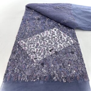 Nigerian Handmade Beads Lace Fabric 2024 High Quality African Sequins French Tulle Fabric For 5yards Women Dresses Sewing