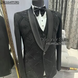Black Formal Wedding Suits Beading Men’s Business Suit 2 Pieces (Jacket+Pants) Man Tuxedo Groom Wear