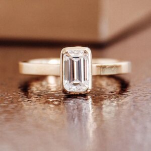 Provence 10K/14K/18K solid gold rings bezel emerald cut lab diamond engagement rings for women stacking wedding rings party gift