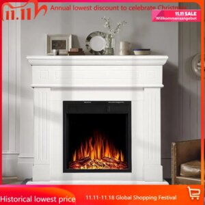 43” Electric Fireplace Mantel Wooden Surround Firebox, TV Stand with Freestanding Electric Fireplace, Remote Control,